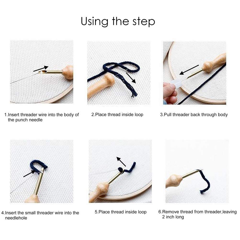 HASTHIP 2 Pack Punch Needle Wooden Embroidery Pen Punch Needle Set Large Punch Needle with Needle Threader for DIY Craft Stitching Applique Embellishment HASTHIP 2 Pack Punch Needle Wooden Embroidery Pen Punch Needle Set Large Punch Needle with Needle Threader for DIY Craft Stitching Applique Embellishment